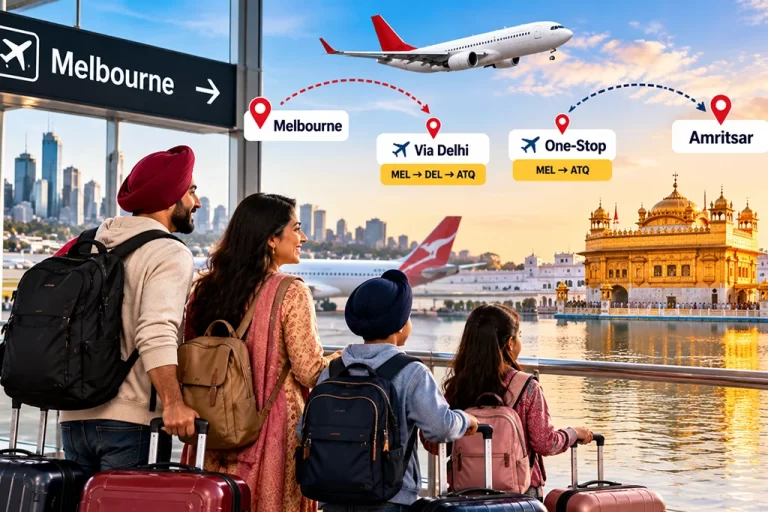 Flights Melbourne to Amritsar Via Delhi or One-Stop Which Works Better for Punjabi Families - Mann Travel Flights Melbourne to Amritsar Via Delhi or One-Stop Which Works Better for Punjabi Families